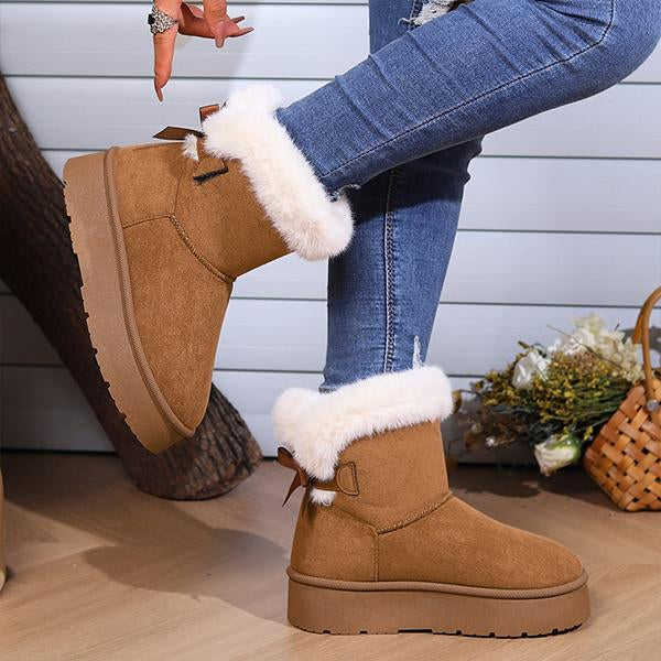 Women's Fashionable Fur Collar Bow Thick Sole Snow Boots 10743825S