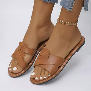 Women's Round-Toe Open-Toe Flat Slide Sandals 52337472C