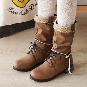 Women's Casual College Style Lace Up Mid-calf Boots 33411776S