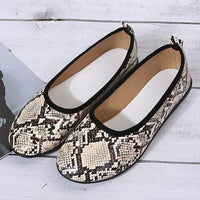 Women's Round Toe Snake Print Flat Loafers 88114163C