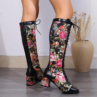 Women's Fashion Casual Printed Chunk Heel Boots 66195416S