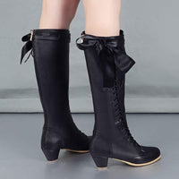 Women's Side Lace-Up Chunky Heel High Shaft Boots 22950971C