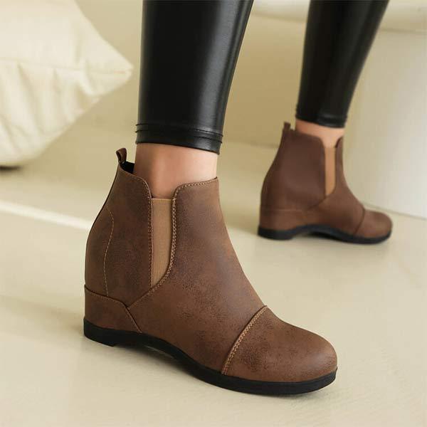 Women's Vintage Short Boots with Patchwork Elastic Bands and Height-increasing Insoles 88851072C