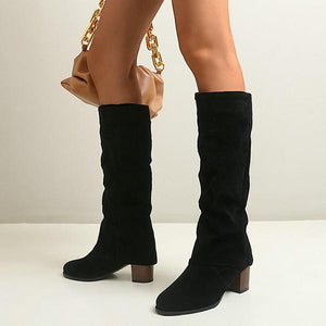 Women's Casual Frosted Thick Heel Knee-High Boots 23083498S