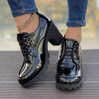 Women's Retro Lace-Up Block Heel Derby Shoes 16100641S