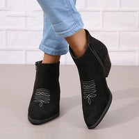 Women's Fashionable Pleated Pointed Toe Block Heel Ankle Boots 36222204S