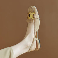 Women's Retro Square Toe Tassel Low Heel Sandals 21644646C