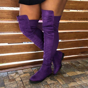 Women's Round Toe Knee-High Boots - Comfortable Low-Heel Boots 03624319C