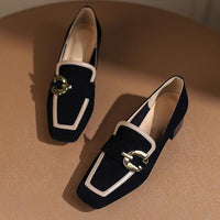 Women's Fashionable Suede Belt Buckle Block Heel Loafers 70025067S