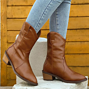 Women's Retro Casual Pointed Toe Chunky Heel Short Boots 93303803S