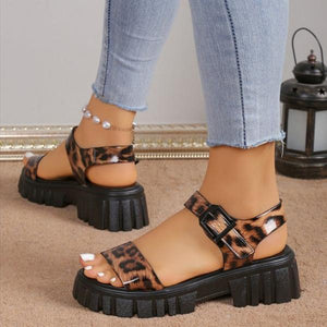 Women's Casual Leopard Buckle Thick Sole Sandals 34752243S