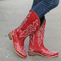 Women's Embroidered Pattern Chunky Heel Knee-High Boots 32045929C