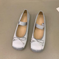 Women's Vintage Satin Silver Flat Mary Jane Shoes 39561717S