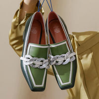 Women's Retro Square Toe Chain Block Heel Shoes 91453387S