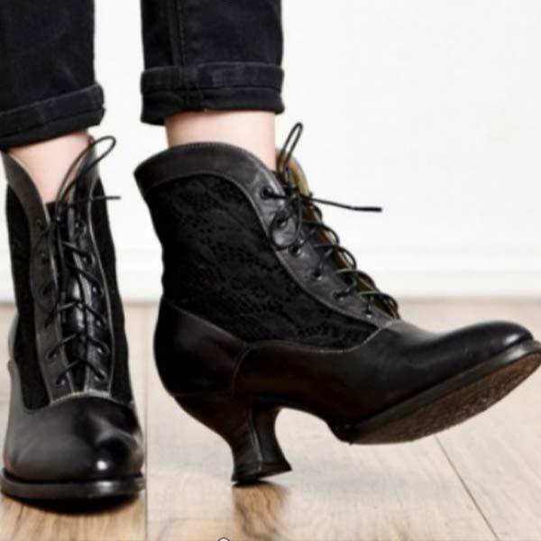 Women's Fashion Chunky Heel Round Toe Lace-Up Ankle Boots 09158591C