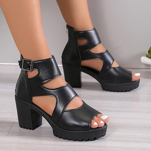 Women's Fashionable Zipper Thick Heel Roman Sandals 65837370S