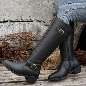 Women's Casual Belt Buckle Thick Heel Knight Boots 08322152S