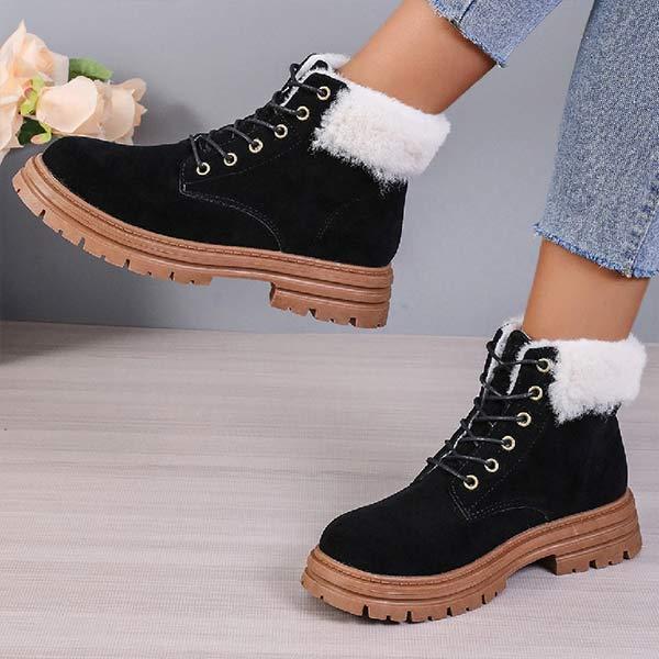 Women's Lace-Up Fleece-Lined Thick Sole Fold-Over Snow Boots 98498604C