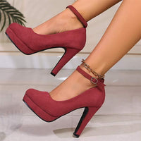 Women's Chunky Heel Ultra High Heel Wine Red Ankle Strap Single Shoes 07080473C