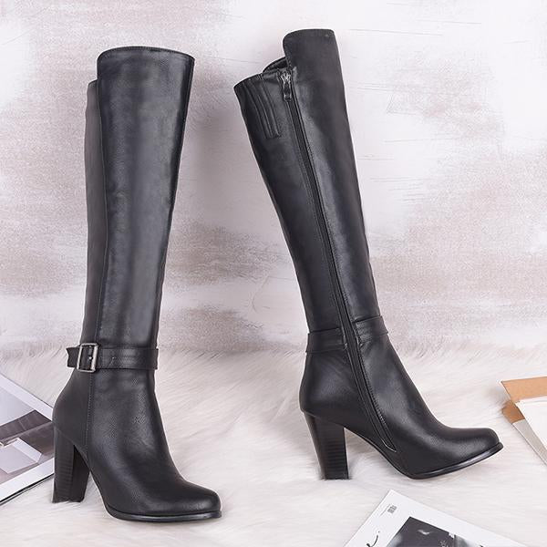 Women's Fashion Buckle Chunky Heel Knee Boots 53183817S