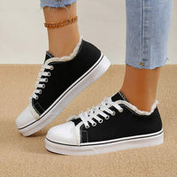 Women's Flat Canvas Shoes with Front Lace-Up Design 35095280C