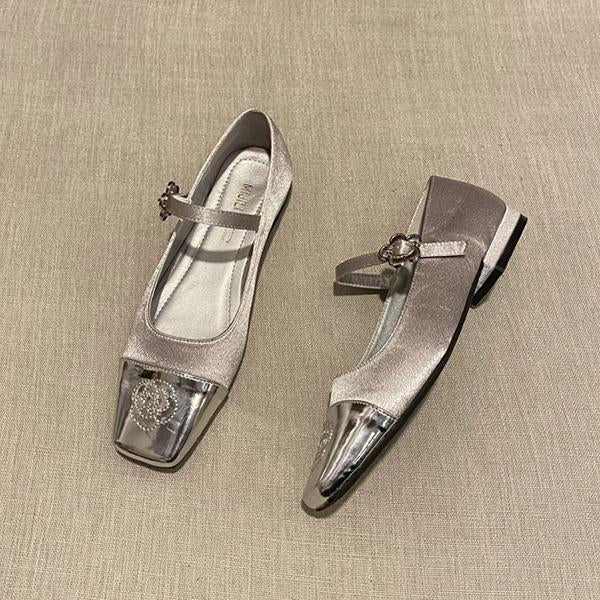 Women's Elegant Silver Camellia Flat Mary Jane Shoes 91565905S