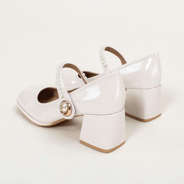 Women's Vintage Pearl Block Heel Mary Jane Shoes 70687971C
