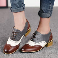 Women's Color-Blocked Lace-Up Brogue Chunky Heels 08674026C