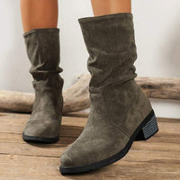Women's Round-Toe Chunky Heel Mid-Calf Slouch Boots 36228050C
