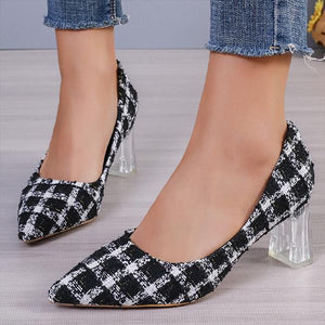Women's Fashionable Houndstooth Block Heel Pumps 08822753S