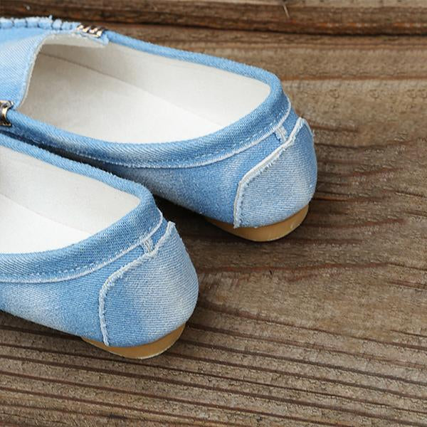 Women's Casual Blue Denim Flat Peas Shoes 70016458S