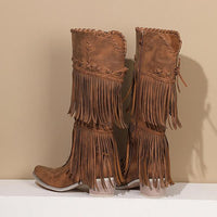 Women's Fashion Vintage Woven Tall Tassel Boots 07920794S