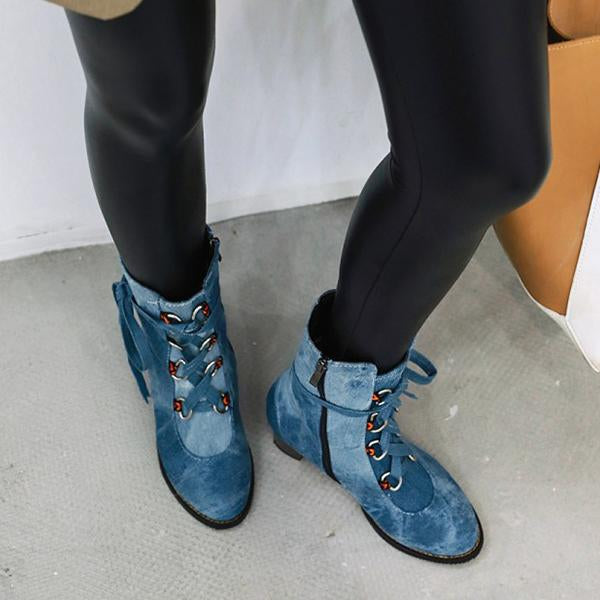 Women's Stylish Crossover Lace Up Denim Booties 92716194S