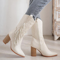 Women's Fashion Pointed Toe Tassel Chunky Heel Boots 72312603S