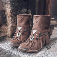 Women'S Chunky Heel Fringe Short Boots 53289365C