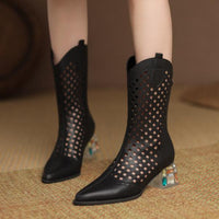 Women's Fashion Hollow Rhinestone Chunky Heel Sandals 28411918S