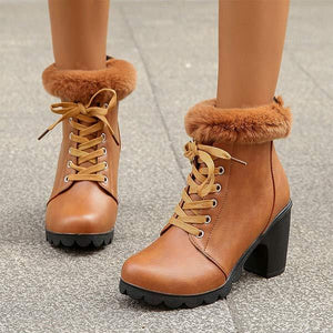 Women's Thickened Cotton-Lined Chunky Heel Snow Boots 33588481C