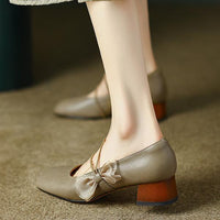 Women's Retro Bow Block Heel Mary Jane Shoes 95292240S