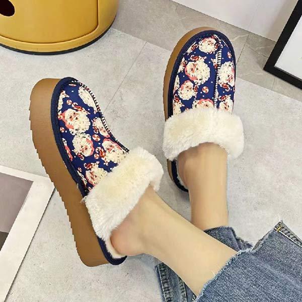 Women's Thick-Soled Furry Slippers with Fleece Christmas Print Cotton Shoes 58633943C