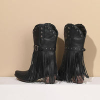 Women's Fashion Retro Tassel Rivet Mid Calf Boots 25458566S