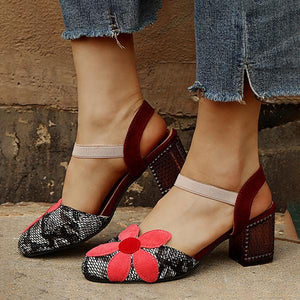 Women's Fashion Flower Chunky Heel Sandals 07694520S
