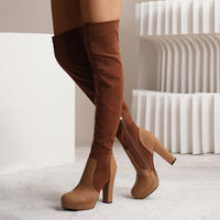 Women's Fashionable Suede Stitching Chunky Heel Over-the-Knee Boots 59295590S