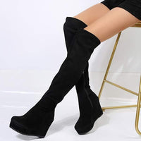 Women's Side-Zip Suede Wedge Heel Over-the-Knee Boots 55139041C