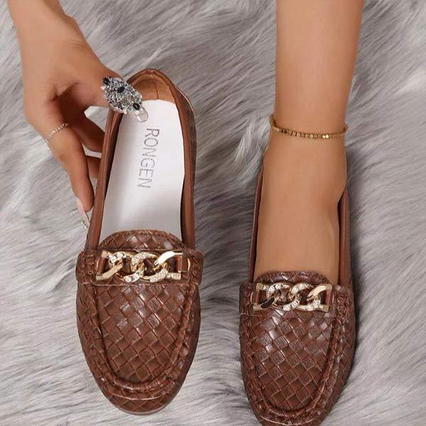 Women's Metal Chain Accent Slip-On Flats with Soft Soles 30602433C