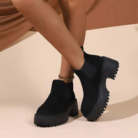 Women's Elastic Top Thick-Soled Chunky Heel Short Boots 43916342C
