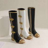 Women's Fashion Gold Side Zipper Knee Boots 77584196S