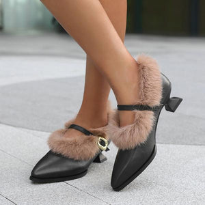 Women's Elegant Plush Chunk Heel Mary Janes 00561479S