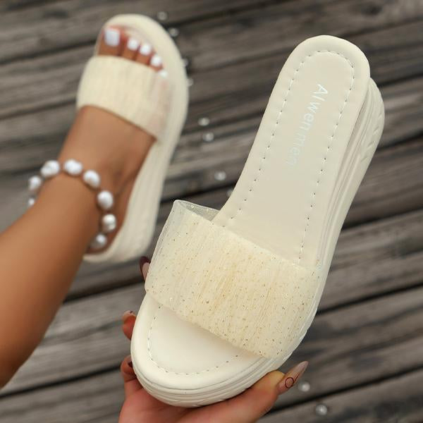 Women's Fashionable Pleated Flash Wedge Slippers 94717692S