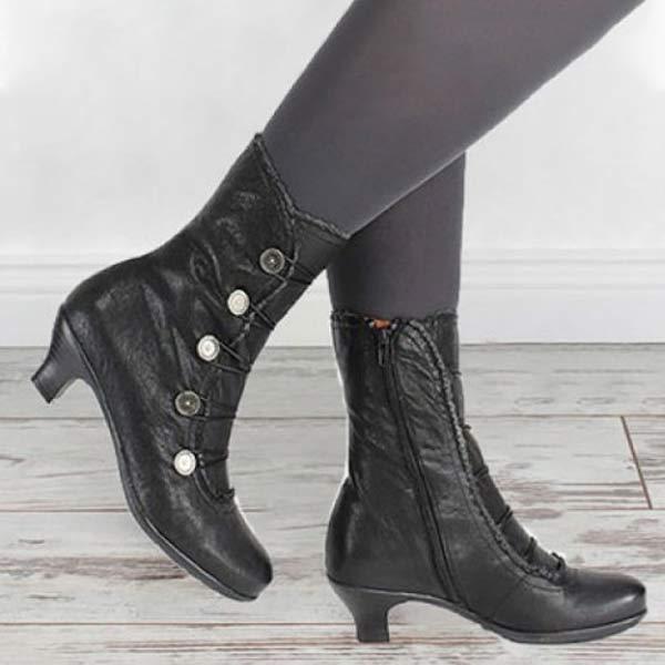 Women'S Vintage Round Toe Mid Boots 29396414C