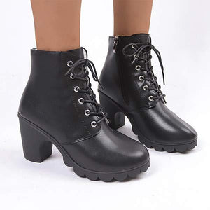 Women's High Heel Front Lace-Up Side-Zip Short Boots 44879957C